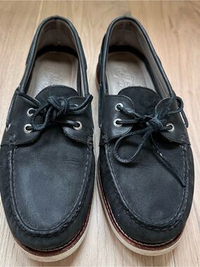 Sperry Gold Cup Black Leather Moc Toe Boat Shoes
